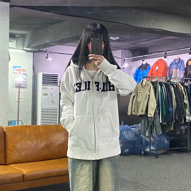 타미힐피거 센터로고 화이트 후드집업B4282