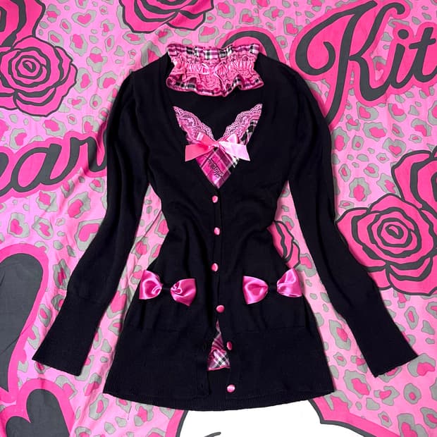 MA*RS마즈 블랙핑크 리본 니트 가디건 아게하 히메갸루 109핀터 대장