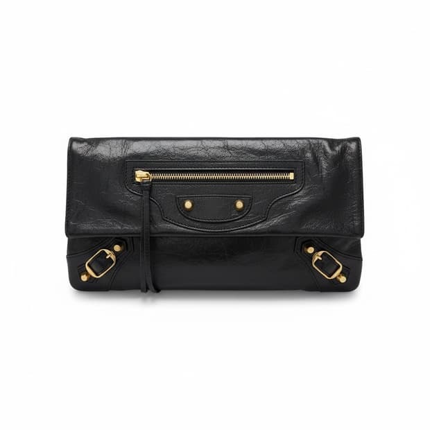 발렌시아가 정품 엔벨로프 블랙 가죽 클러치백