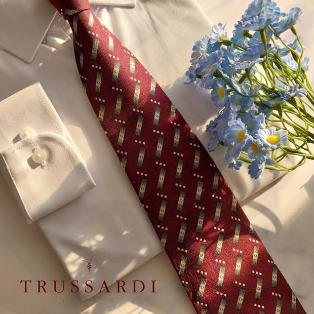 트루사르디 실크 와인 지오메트릭 넥타이 9.5cm A+등급  K1418
