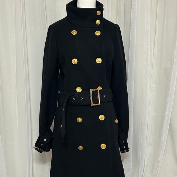 마즈깔 블랙슬림핏 하이넥 더플코트 오네갸루 금장