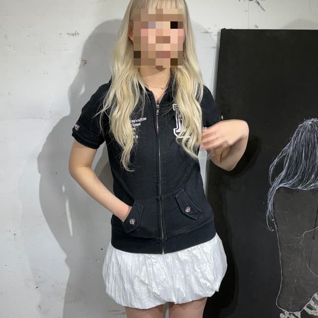 리즈리사 히메 갸루 딱붙 후드 집업 하프 져지