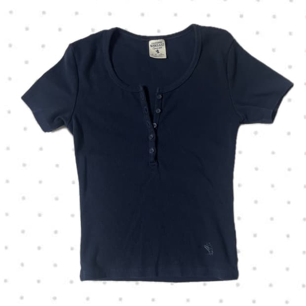 후아유 Ribbed Henry Neck T-shirt 네이비