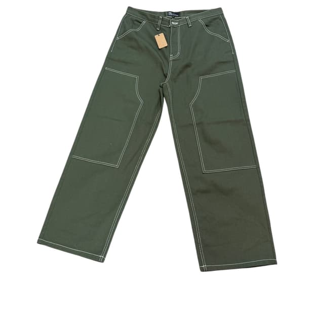 케이엔드 히로이 더블니 와이드 팬츠 카키