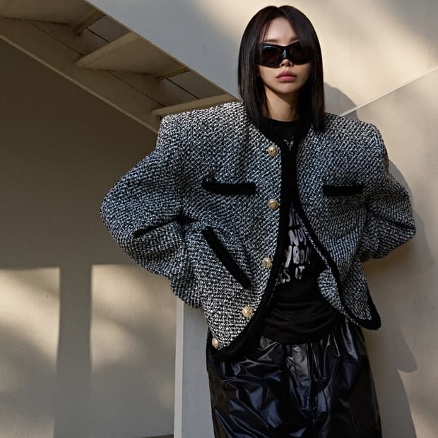 Langer 셀 박시 트위드 자켓