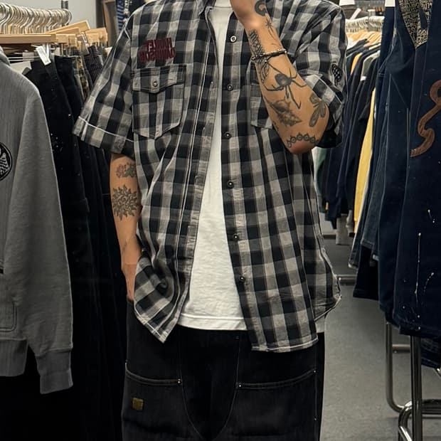 L) 할리데이비슨 빈티지 체크 반팔 셔츠