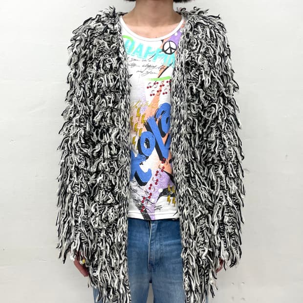  Black and white fur rope cardigan