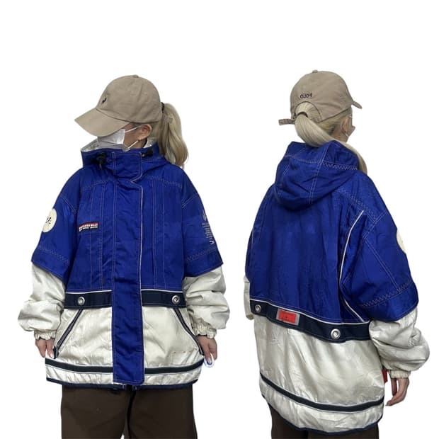 데상트 일본판 블루 화이트 올드스쿨 보더 스키 자켓 패딩 L