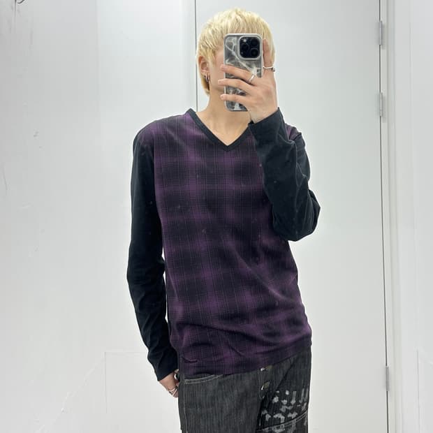 Nota bene purple check pattern sleeve