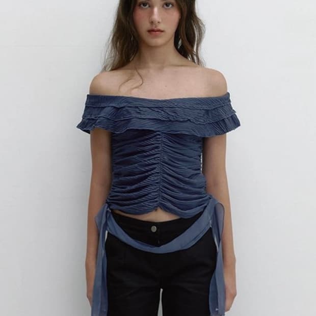 아수라-WAVE JACQUARD FRILL T (NAVY)