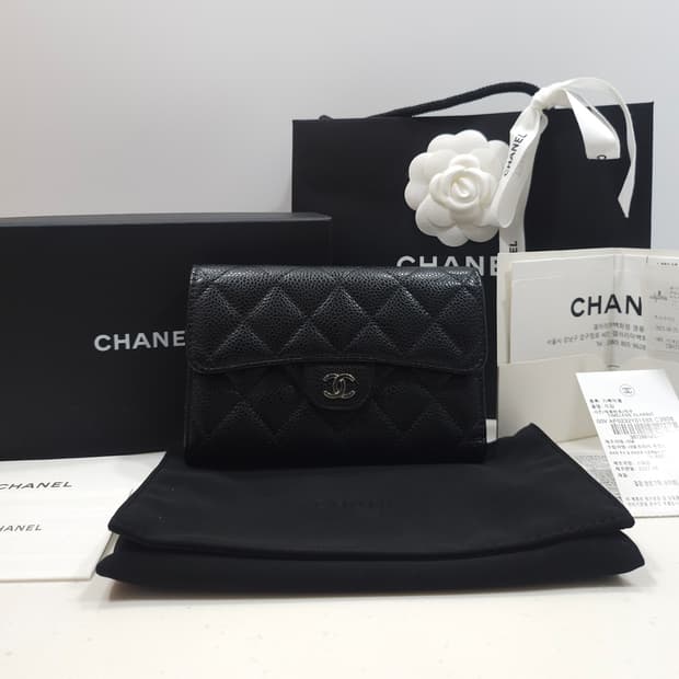 [정품] 샤넬 클래식 똑딱이 캐비어 CC 플랩 중지갑 AP0232
