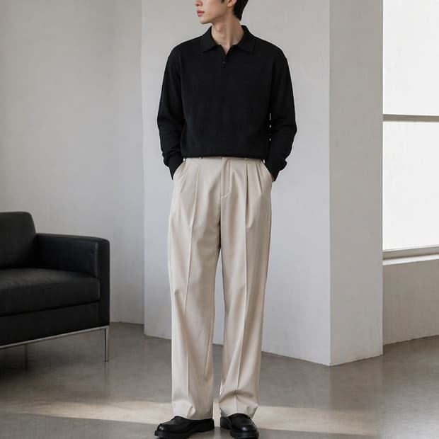 무신사 스탠다드 와이드 핀턱 슬랙스 베이지 (새상품급 / 31)