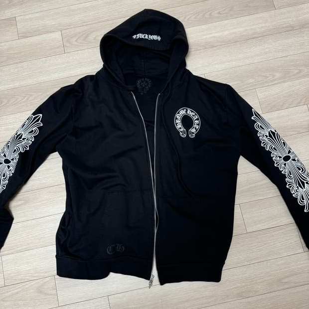 크롬하츠 플리스 퍽유로고 후드집업