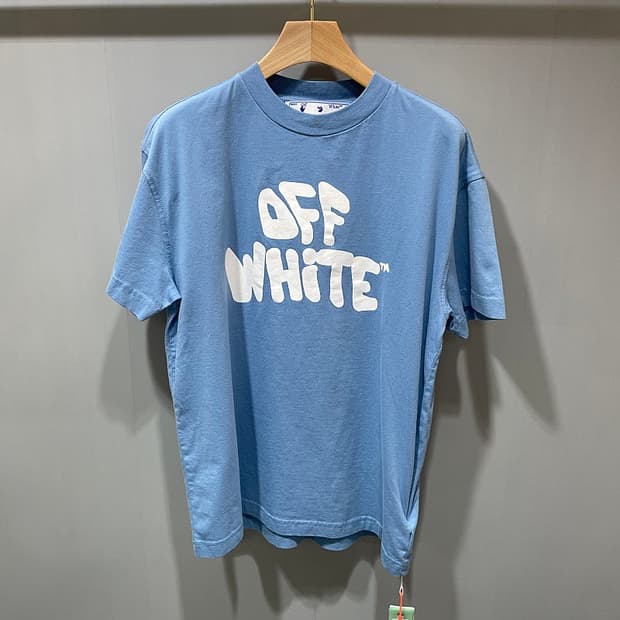 (정품/새상품) 오프화이트 여성 로고 그래픽 라이트 블루 반팔 티셔츠