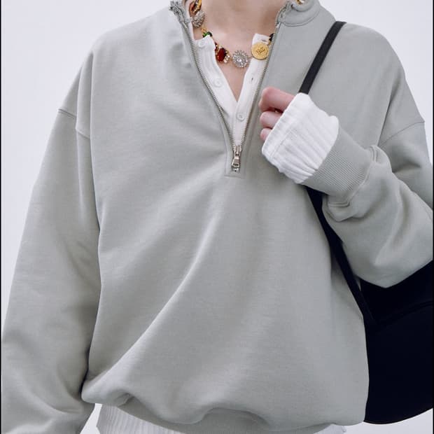 렉토 로우엣지 카라 스탠드 하프집업 그레이쉬 카키