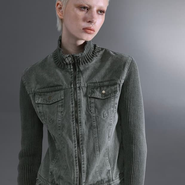 블랙업 틴거 니트 자켓 (카키s)