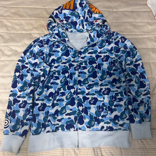 베이프 abc 카모 샤크 풀 집 후드 블루