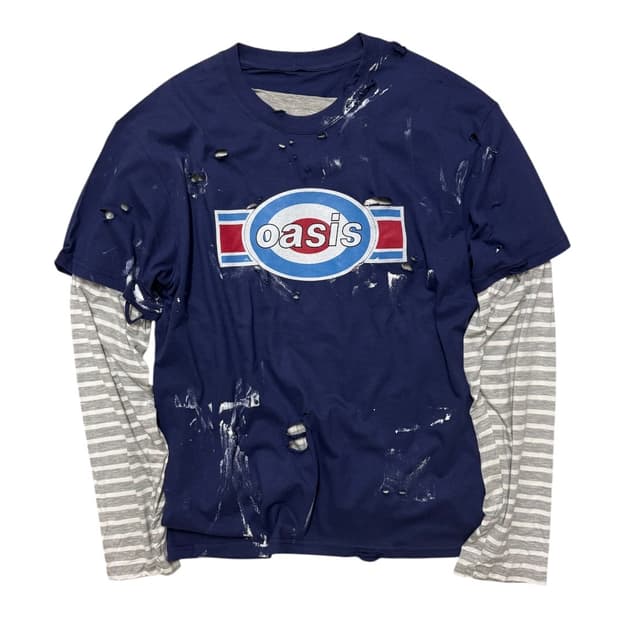 Distressed Oasis custom tee (레이어드 긴팔 포함