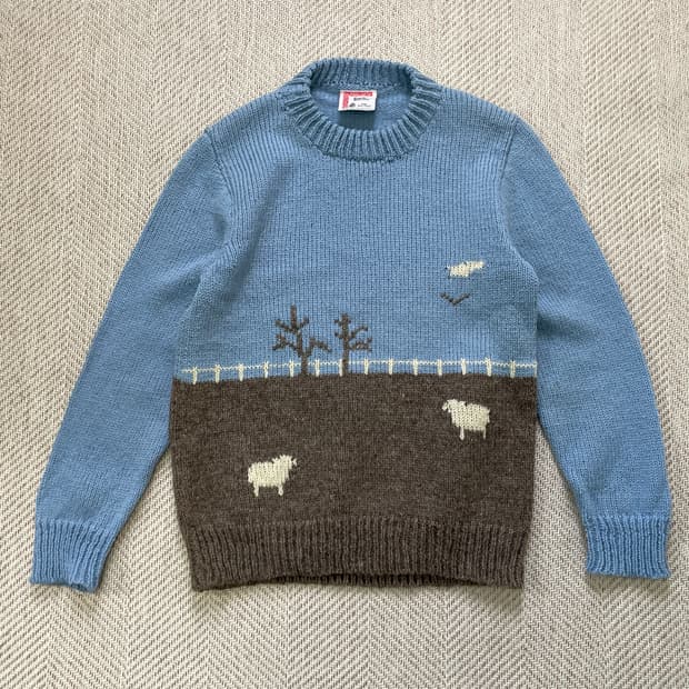 라파키 마하나 뉴질랜드 울 양 패턴 핸드니트 스웨터
