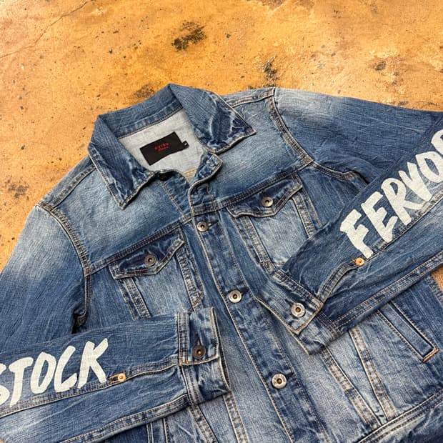 [ 정품/90 ] Evisu 에비수 스펠 워싱 데님 트러커 청자켓