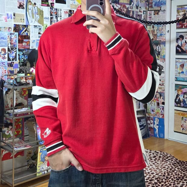 JPN 스타터 올드스쿨 레드 배색 카라 롱슬리브
