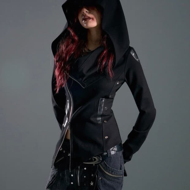 새상품 frustration garden 고스 펑크 빈티지 블랙 후드집업