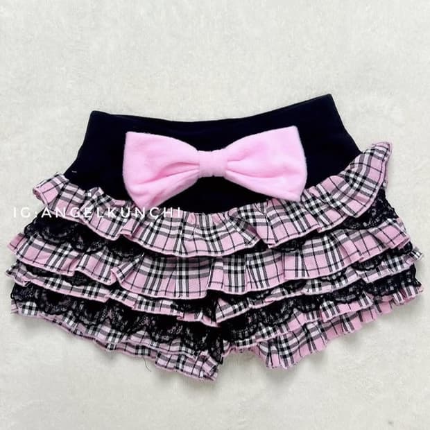 트랄라라 대대장 왕리본 체크 캉캉 큐롯 스커트