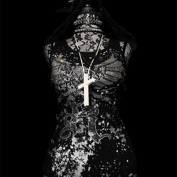 JPN 펑크 해골 날개 큐빅 블랙 나시 슬리브리스