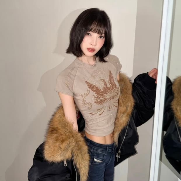 디젤 라인스톤 래글런 티셔츠