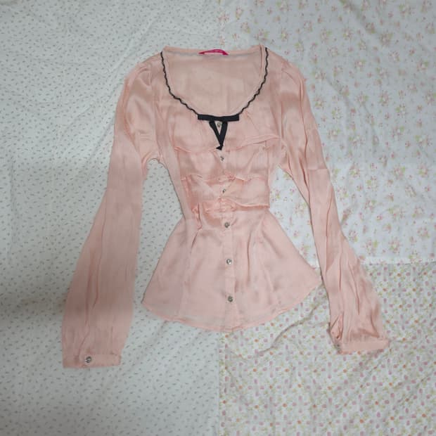 빈티지 Pinky girls 핑크 프릴 리본 블라우스 로걀 공겜여주 갸루