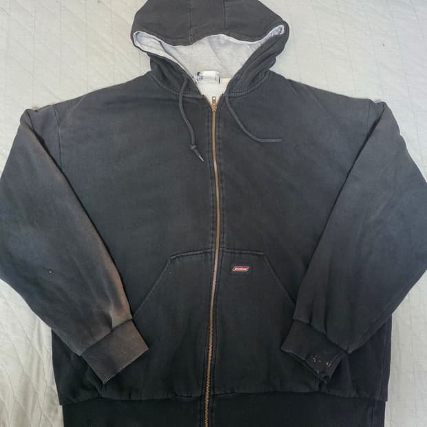 [OS] 빈티지 디키즈 더블페이스 써멀 후드집업 트래쉬드 페이드 블랙