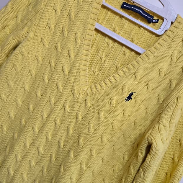 폴로 랄프로렌 스포츠 정품 여성 브이넥 케이블 니트