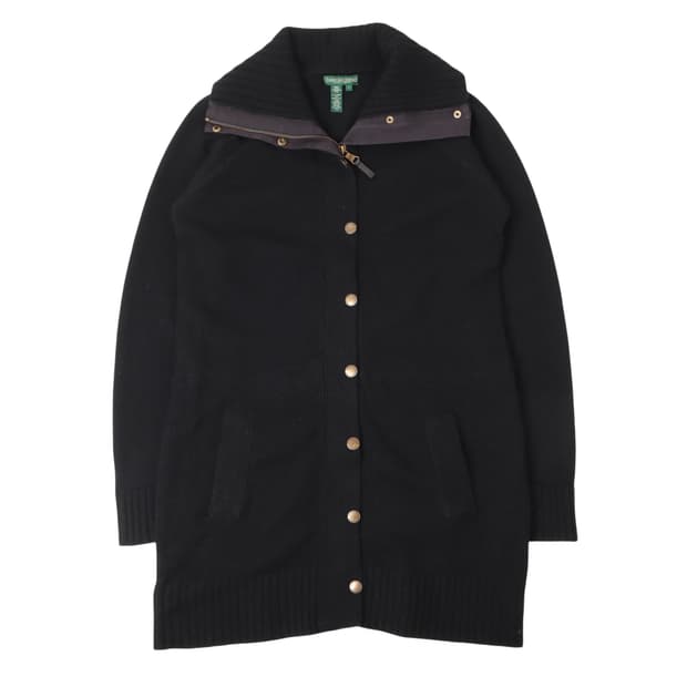 로렌 랄프로렌 블랙 하이넥 폴라 울 스냅 가디건