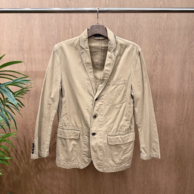 폴로 랄프로렌 코튼 테일러드 자켓 넥 체크 패턴 소매 버튼 디테일 베이지