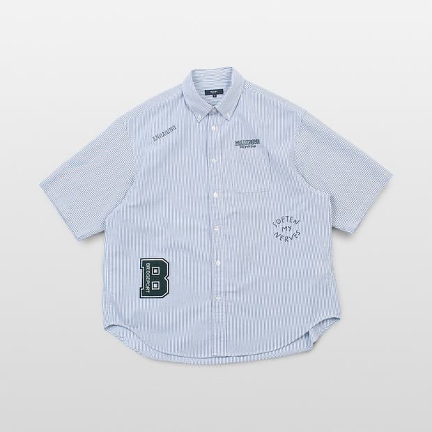 BEAMS HEART Stripe Patchwork Half Shirt