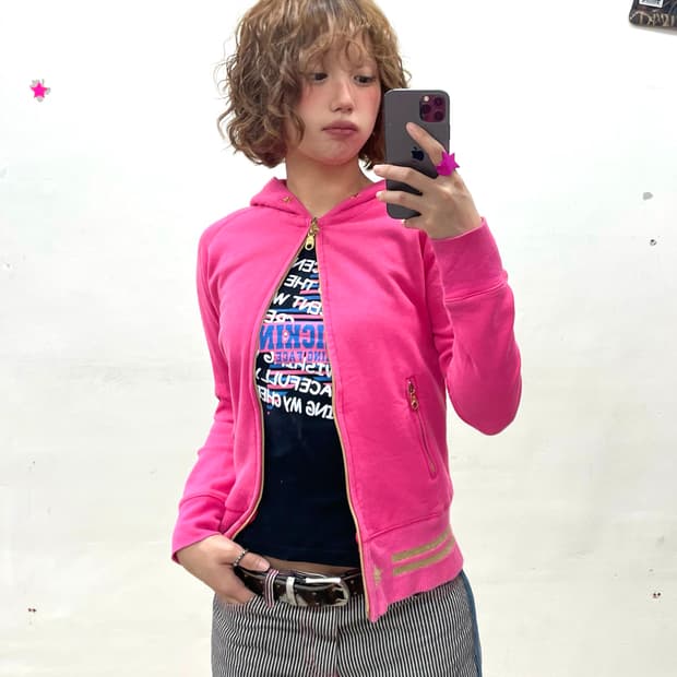 Skeleton Star Stud Pink Hoodie Zip-Up 