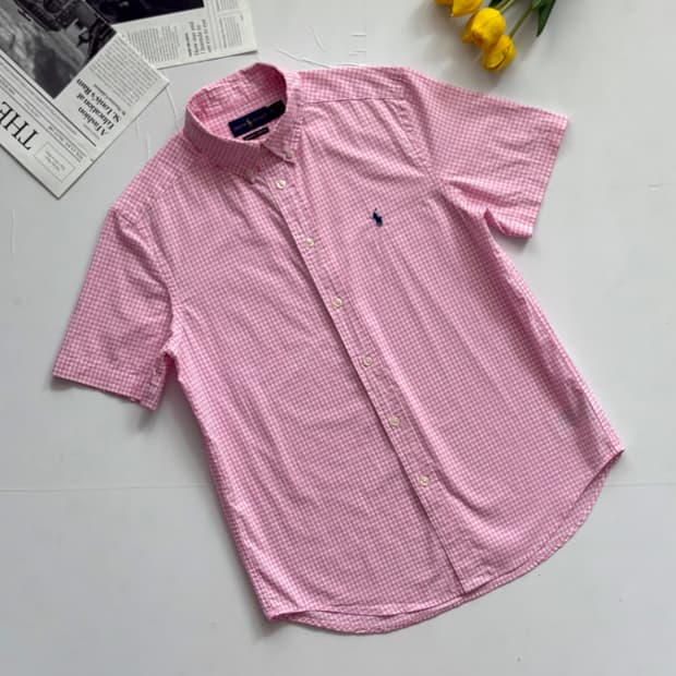 Polo 폴로랄프로렌 핑크 체크 반팔 셔츠