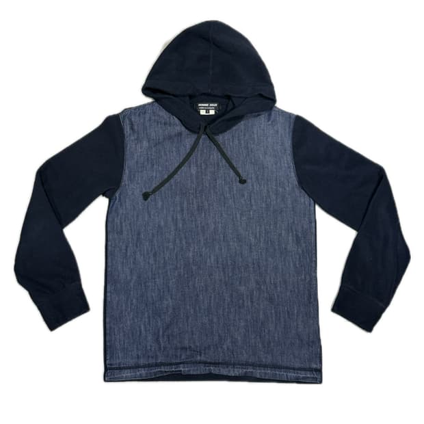 2013 꼼데가르송 아카이브 데님 플리스 원단 결합 후드 티셔츠