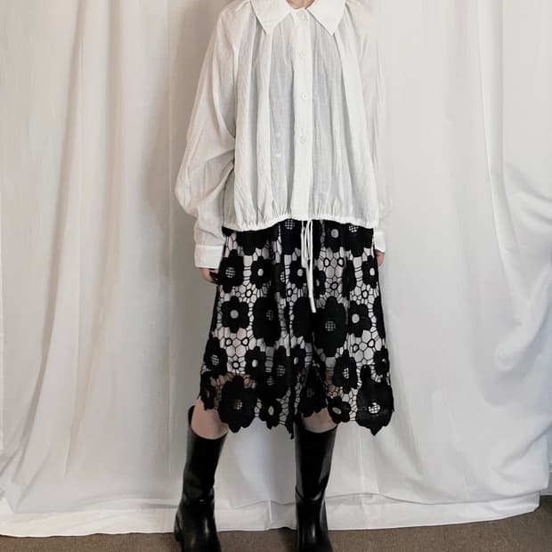 Big Flower Punching Midi Skirt - Black