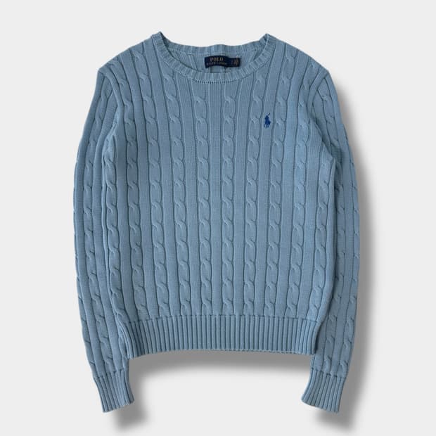 폴로 랄프로렌 루즈핏 신형 스카이블루 코튼 꽈배기 니트