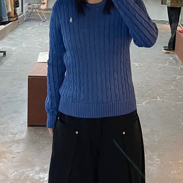 폴로 랄프로렌 로고 케이블 꽈배기 크루넥 블루 니트 H1586