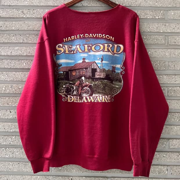 [L]00's 할리 데이비슨 SEAFORD 웨어하우스 버건디 스웻셔츠