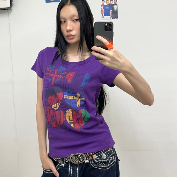 Multi flag heart purple T-shirt 