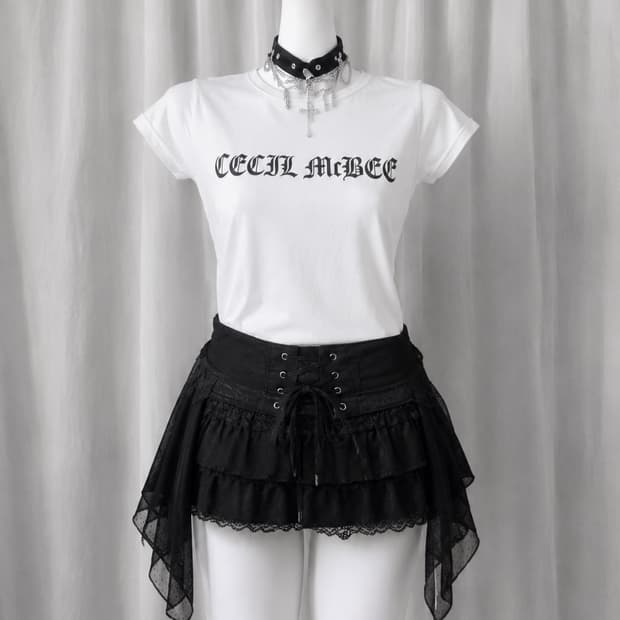 CECIL MCBEE 세실맥비 고딕 크로스 프린팅 반팔티 ♱ / 펑크갸루