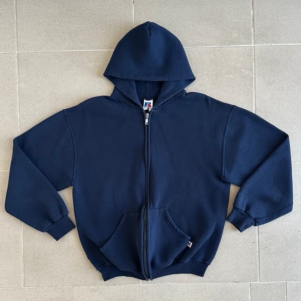 90s 빈티지 러셀 후드집업 네이비 M