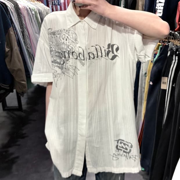  [IM] vtg 레터링 그래픽 반팔 셔츠 화이트