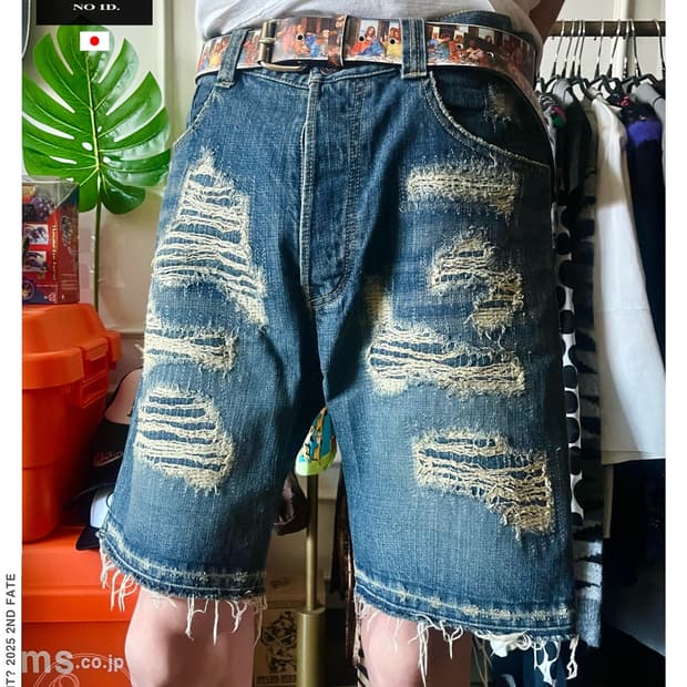 NO ID. Repair Damage Wide Denim Shorts