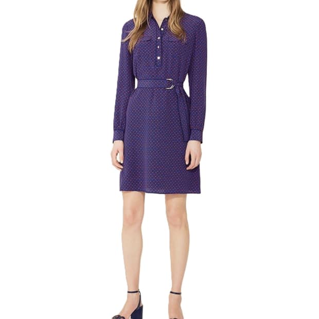 4 토리버치 실크 패턴 벨티드 미디 원피스