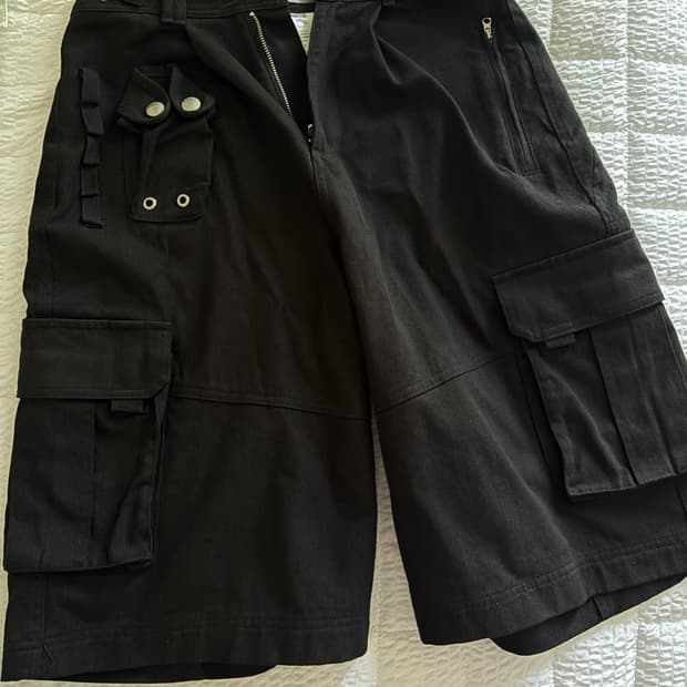나체 WIDE CARGO HALF PANTS (UNISEX) BLACK