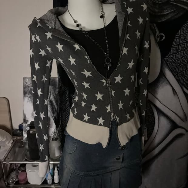 스타 펑크 딱붙 후드집업